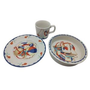 Tiffany Co Tiffany Seashore Porcelain Childs Plate Bowl and Cup Three Pieces SEE